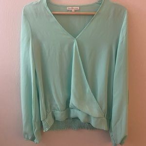 Mint chiffon open sleeve blouse